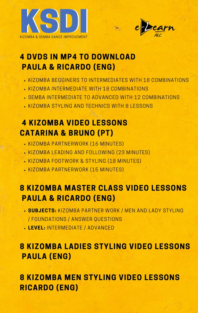 Paula and Ricardo from ALC Dance Studios (Afrolatin Connection) More than 80 video lessons from beginner to advanced level of Kizomba & Semba Technics for couple dance and for individual improvement as a leader and as a follower.