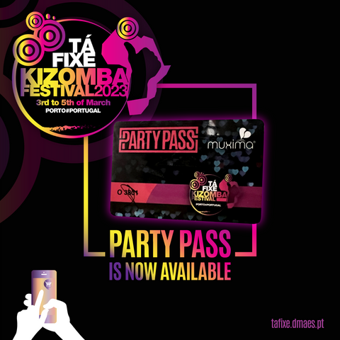 Kizomba Dance Festival from 3rd to 5th March 2023 - Festival de Kizomba de 3 a 5 de Março de 2023  Access to all Parties - Acesso a todas as festas Access to all Shows - Acesso a todos os Shows  Party Pass - 30 €* Limited number - Número limitado  *Drinks not included - valor não consumível em bebidas